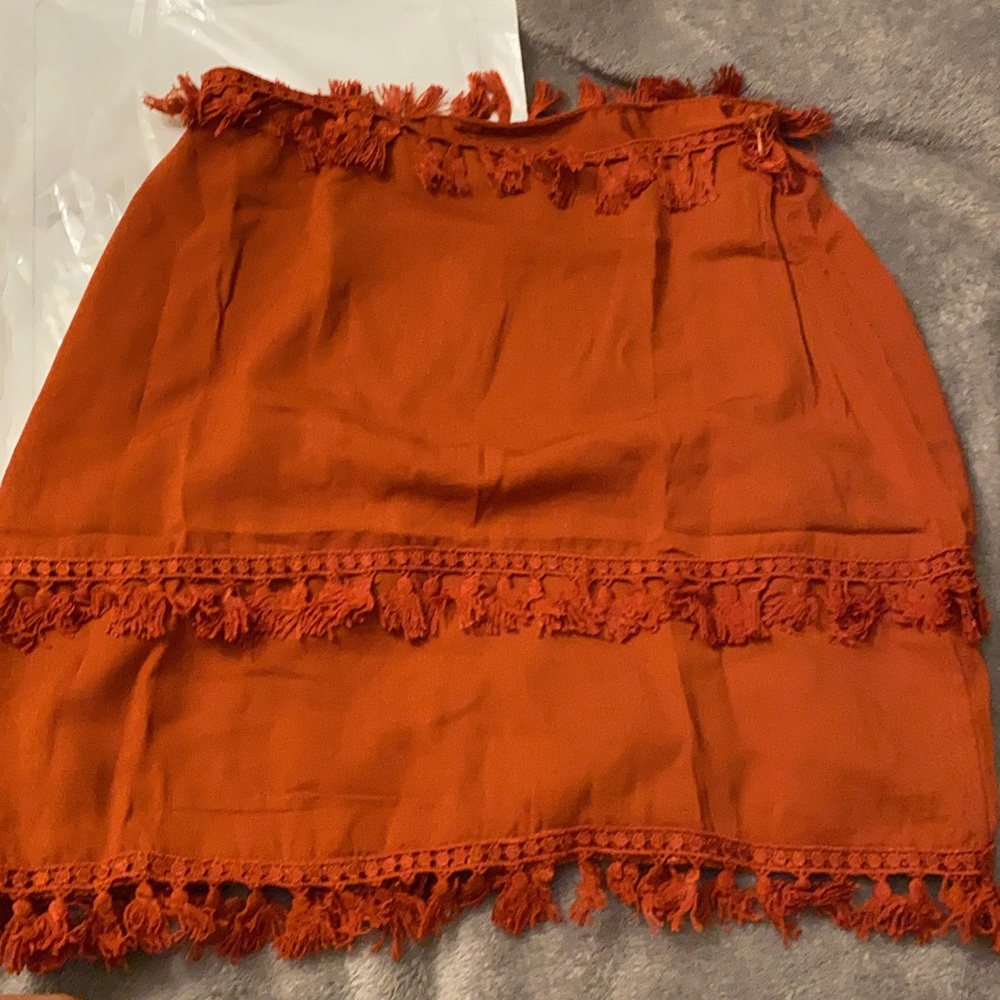 Orange fringe skirt